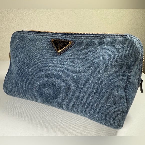 Prada Blue Denim Triangle Logo Pouch with Gold Hardware - Picture 2 of 15